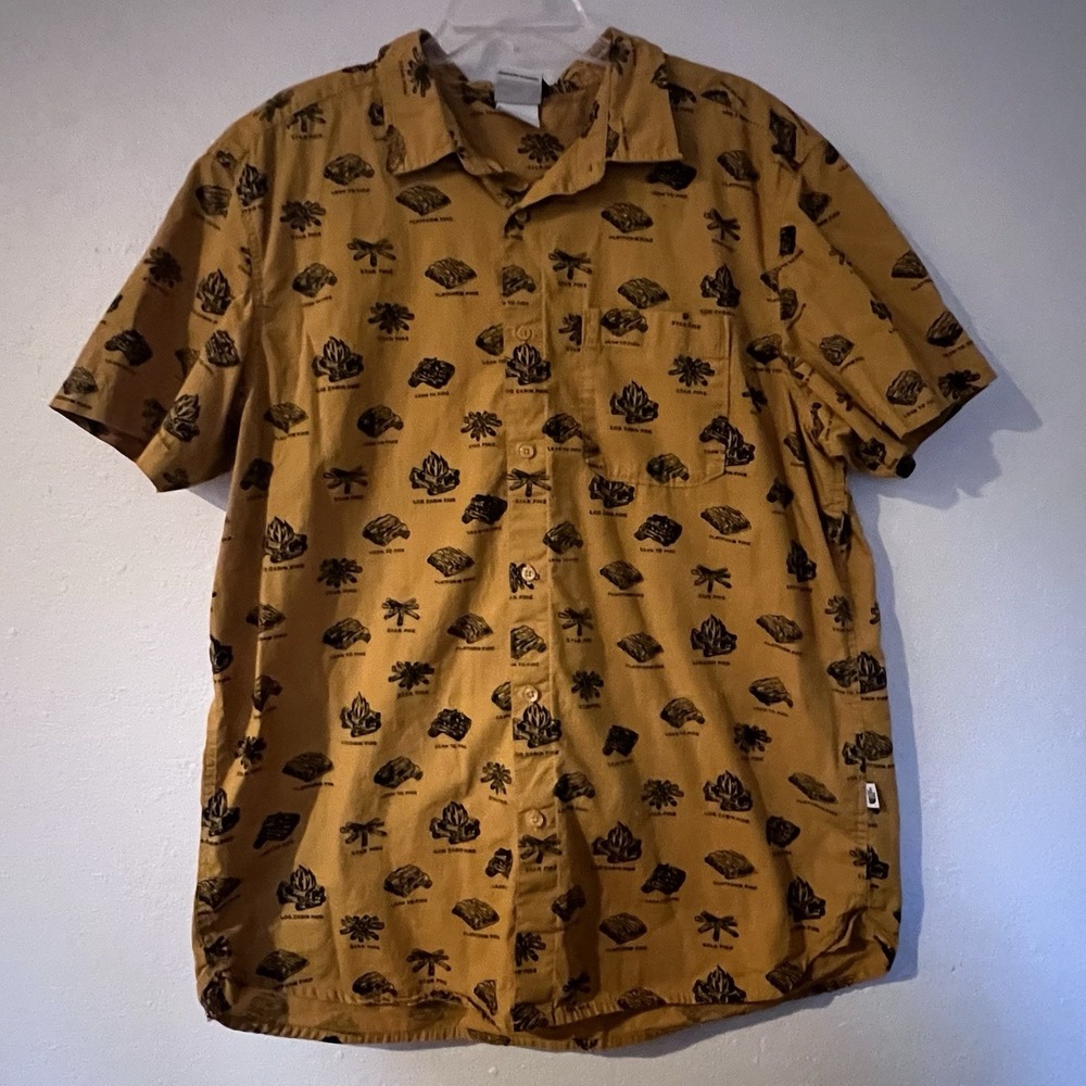 The North Face Men's XL Short-Sleeve Camp Shirt Gold Yellow Campfire Print